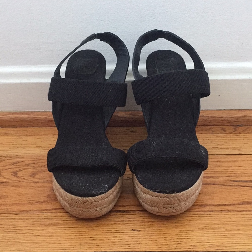 Tory Burch Two-Band Canvas Wedge Sandal, Black